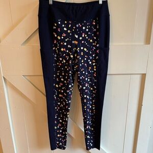 WEEKENDS by Chico's Size 1 Navy Leggings with Multicolor Polka Dots Athleisure